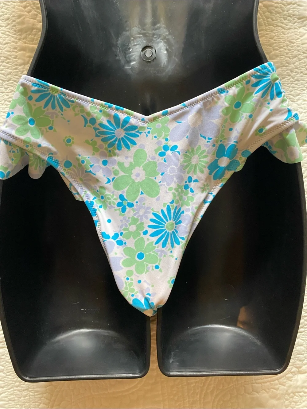 aerie  Mix and Match Floral Ruffle Bikini Bottoms in Blue, Green & White medium